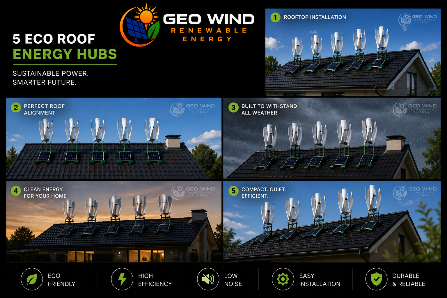 5 Eco-Roof Energy Hub: 3 Small Tulip Turbines (On-Grid)