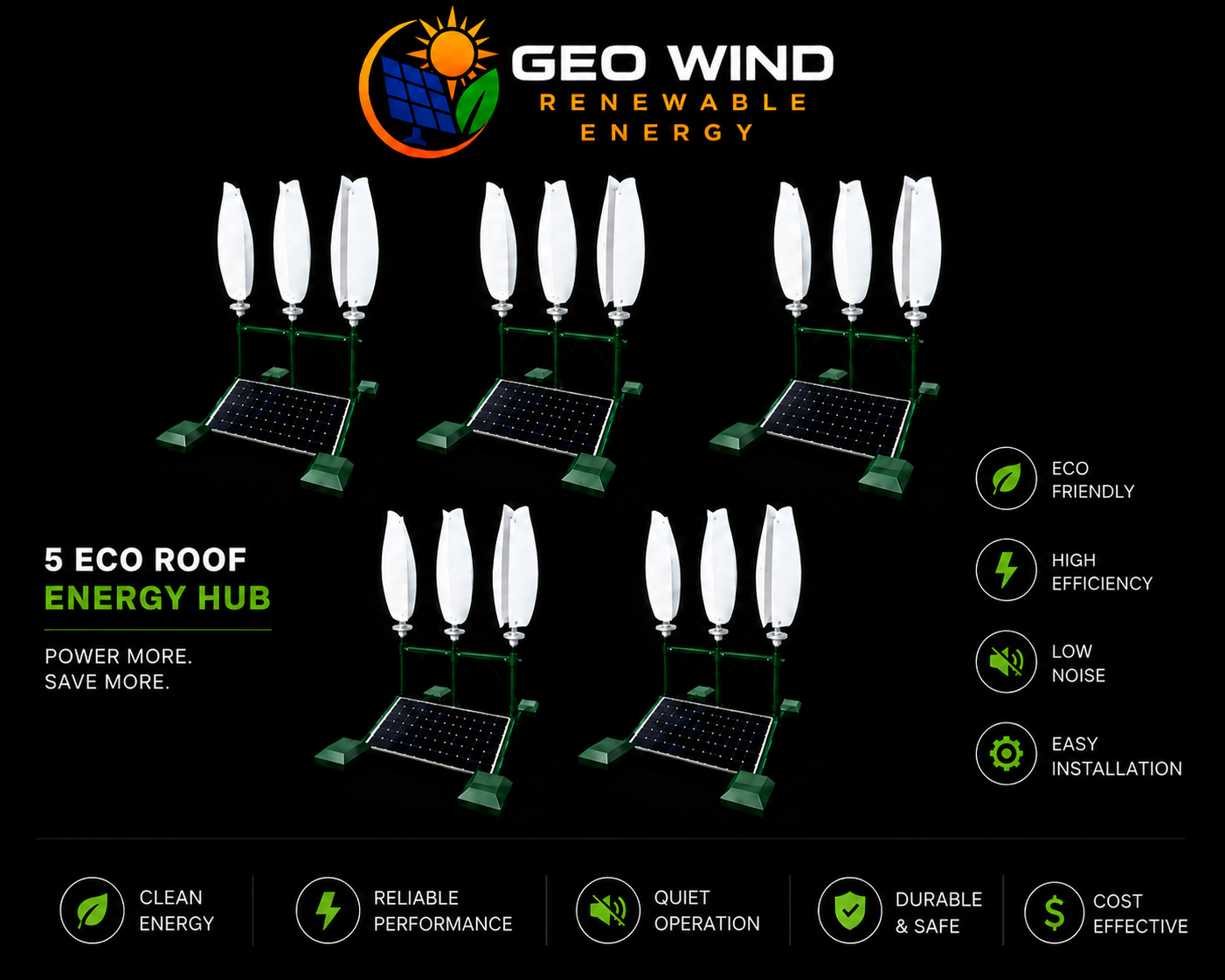 5 Eco-Roof Energy Hub: 3 Small Tulip Turbines (On-Grid)